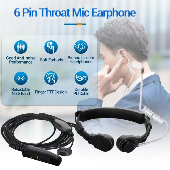 Waterproof Adjustable Acoustic Throat Mic Headset for Baofeng UV-9R PRO | Tactical Earpiece with Acoustic Tube - Image 2