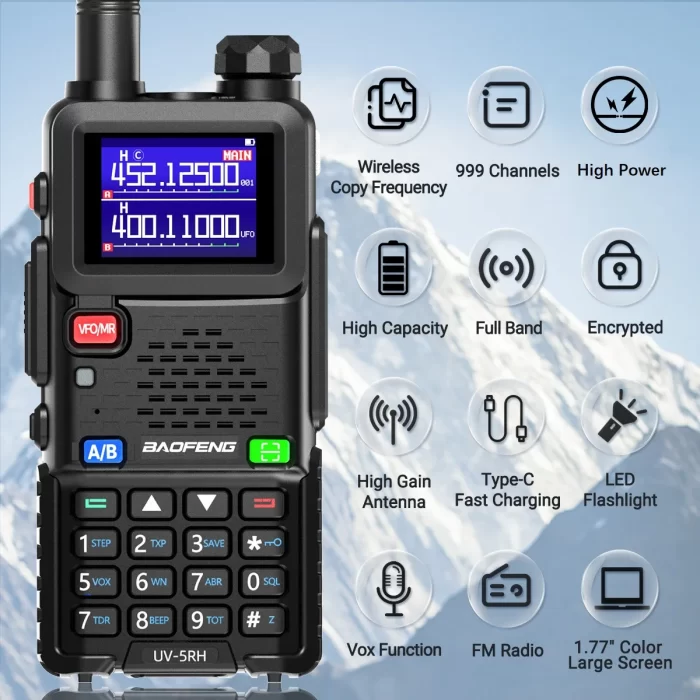 Baofeng UV-5RH Pro Max 15W Air Band Walkie Talkie - 999CH Wireless Frequency Copy, NOAA, Long Range, Type-C - 2PCS Ham Radio Set - Image 2