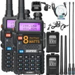 BaoFeng UV-5R 8W Tri-Power Walkie Talkie - Long Range Dual Band Ham Radio Handheld Two Way Communication