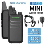 Portable Baofeng BF-T20 Mini Walkie Talkie - USB Charging UHF Two Way Radio for Hotels, Hunting & More