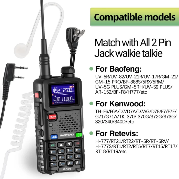 kf-S9b2a2a3e590e48bfae4291034a774d91X-Baofeng-UV-5R-Walkie-Talkie-Acoustic-Air-Tube-Headset-2-Pin-PTT-Earpiece-Earphone-For-BF Baofeng UV-5R Walkie Talkie Acoustic Air Tube Headset with 2 Pin PTT Earpiece - Compatible with BF-888S, UV-21 PRO, Quansheng UV-K5 & K6 - Image 2