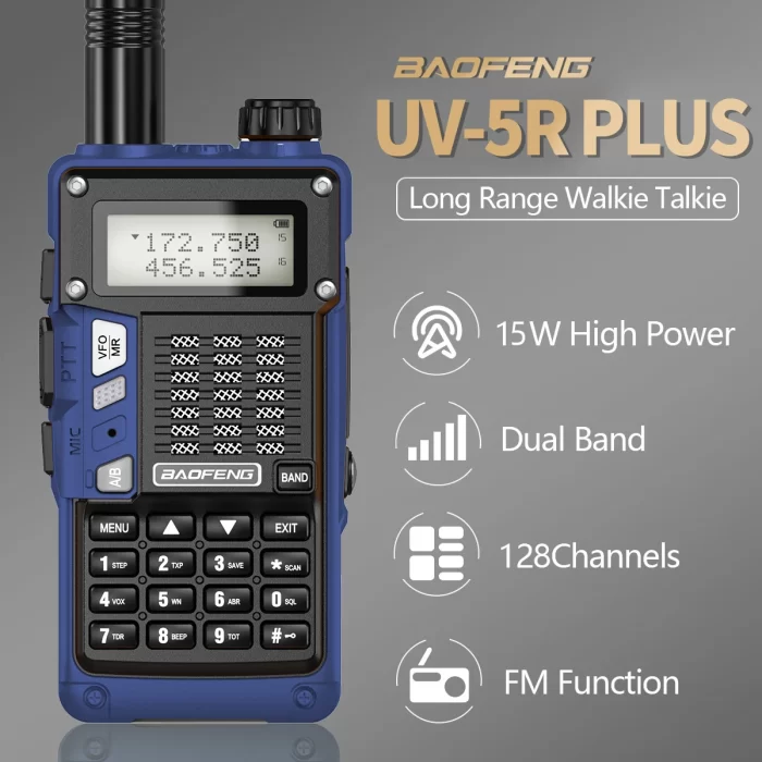 Baofeng UV-5R PLUS Walkie Talkie - 15W Dual Band, 50KM Range, USB Charging for Ham Radio Enthusiasts - Image 2