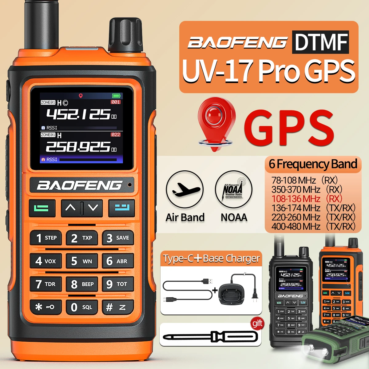 kf-Sbd298ced3b7e4d8c949e80af41b378e3i-Baofeng-UV-17-PRO-GPS-Air-Band-Walkie-Talkie-Wireless-Copy-Frequency-NOAA-DTMF-Type-C Baofeng UV-17 PRO GPS Air Band Walkie Talkie - Dual Frequency NOAA, DTMF, Type-C for UV-5R & K5 - Ultimate Ham Radio Communication - Image 1