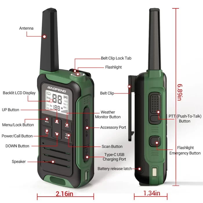 Baofeng F22 Mini Walkie Talkie - 2 Pack Licence-Free, Long Range 2-Way Radio with VOX & Type-C Charger for Camping & Hotel - Image 5