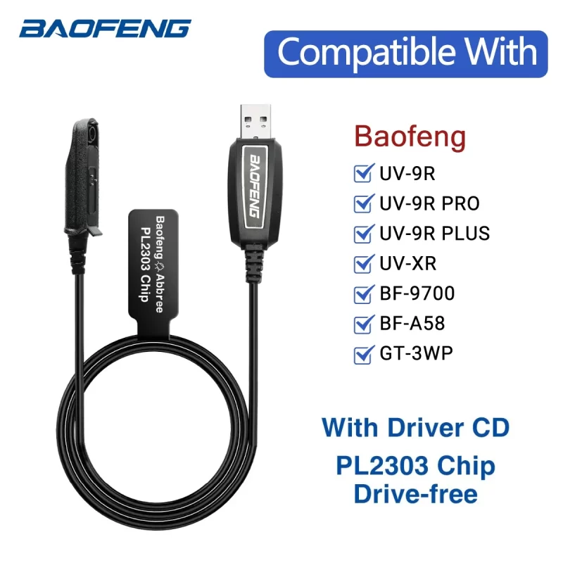 Baofeng UV-9R Waterproof USB Programming Cable | PL2303 Chip for Walkie Talkie & Ham Radio