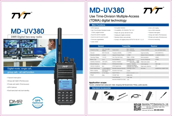 Tyt Md-380 Vhf Uhf Dual Band Portable Wireless Handheld Two-way Walkie Talkie Dmr Digital Long Range Mobile for Radio Fc - Image 4